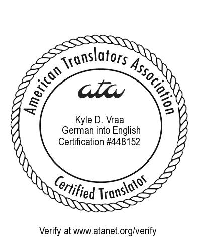 Kyle Vraa ATA Certification Seal German to English